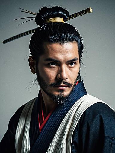 Photorealistic Samurai Man Bun Portrait