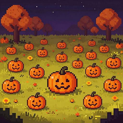 Pixel Art Magical Pumpkin Patch Night