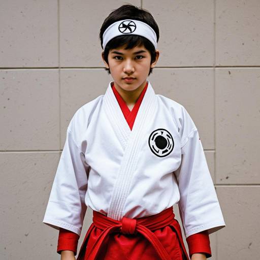 Teen Boy in Red Karate Gi and White Headband