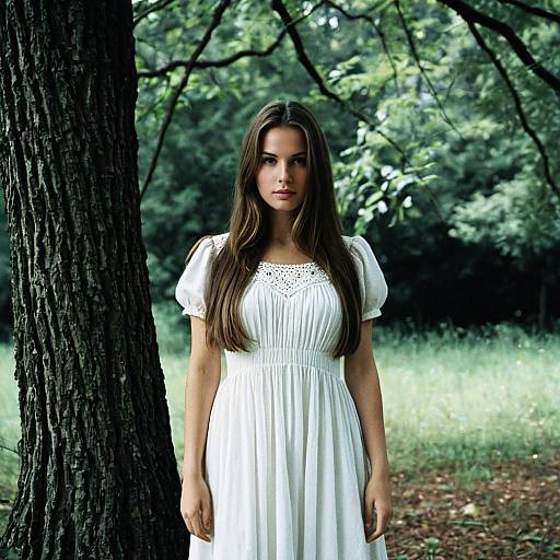 Young Woman in White Dress Outdoors