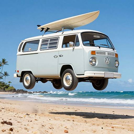 1969 VW Surf Van on Hawaii Beach