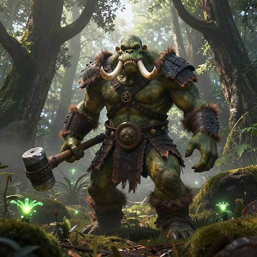 Mighty Ogre in Mystical Forest Dawn