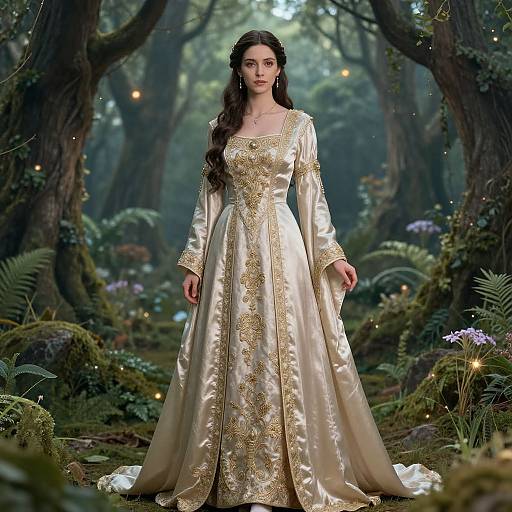 Elegant Fantasy Noblewoman in Enchanted Forest
