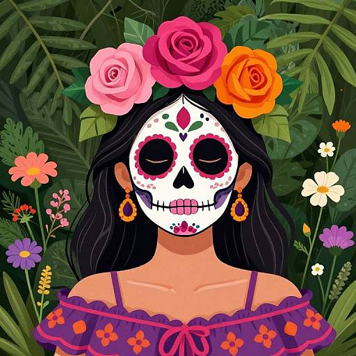 Vibrant Day of the Dead Girl Art