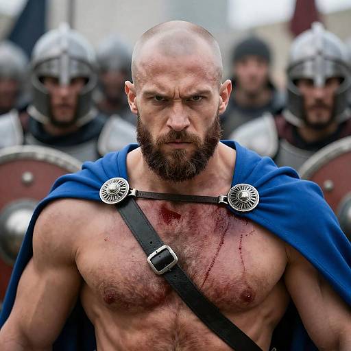 Intense Bearded Warrior Among Chaos