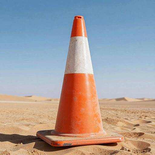 Surreal Desert with Giant Traffic Cone