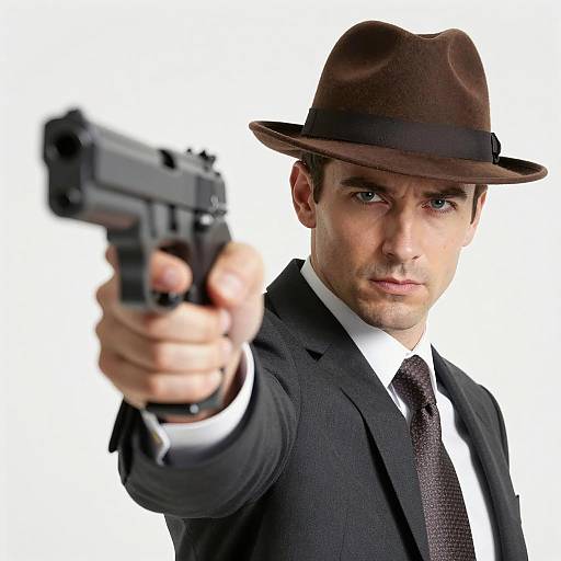 Man in Fedora Pointing Gun