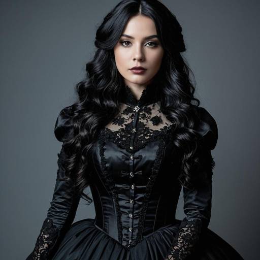 Woman in Black Victorian Gothic Gown