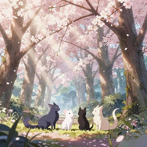 Serene Anime Forest with Mystical Creatures