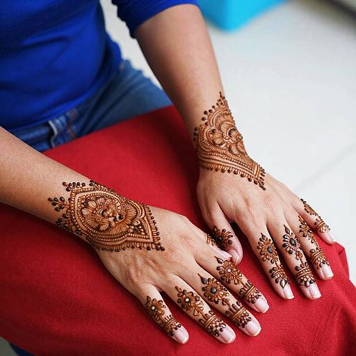 Vibrant Henna on Red Fabric