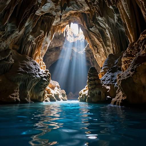 Dramatic Cave Oasis with Sunlit Depths