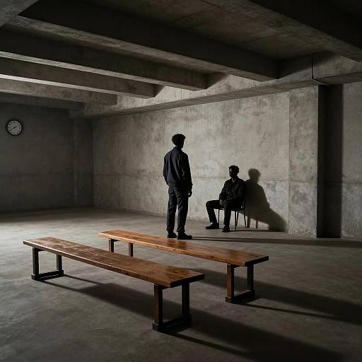 Mysterious Figures in Dimly Lit Room