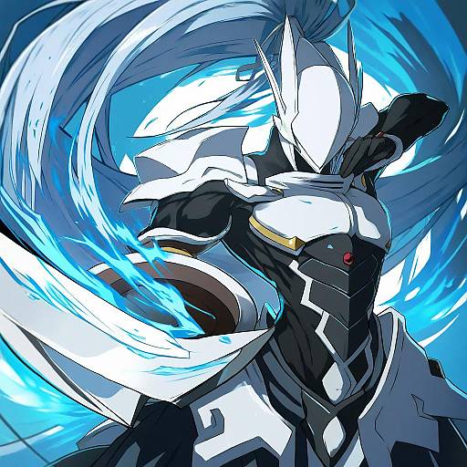 Illustration of Hakumen, blazblue in the style of Sen (astronomy)