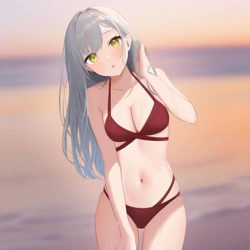 Playful Beach Girl in Red Bikini