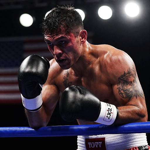 Intense Boxer with Tattoos and Blood
