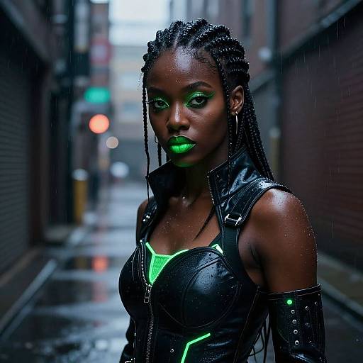 Cyberpunk Black Girl with Green Glow