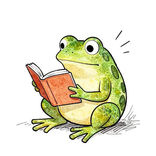 Whimsical Frog Reading Illustration