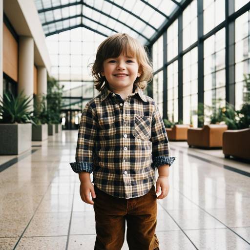Smiling Toddler Boy in Plaid Shirt and Corduroy Pants