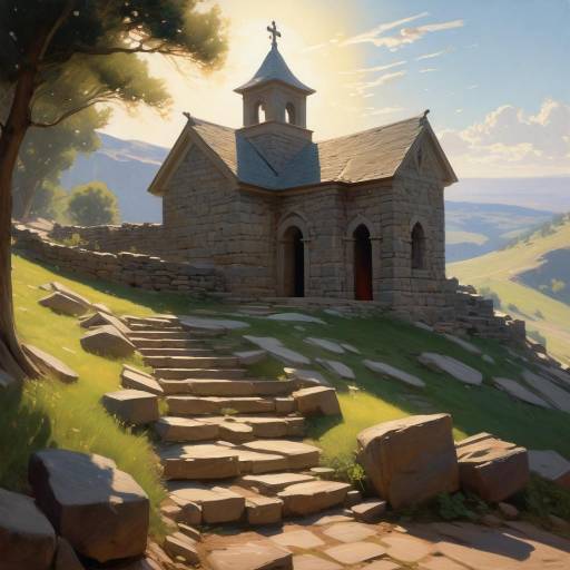 Stone Chapel on Hill with Stairs