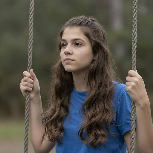 Contemplative Woman on Rope Swing