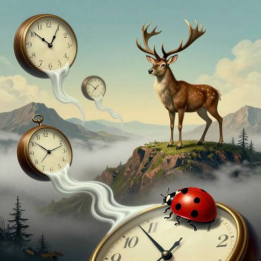 Surreal Timecape with Stag and Ladybug