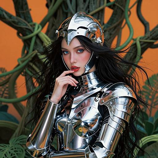 Futuristic Knight in Surreal Nature