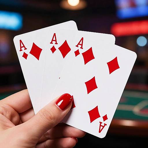Red Nails Holding Diamond Cards
