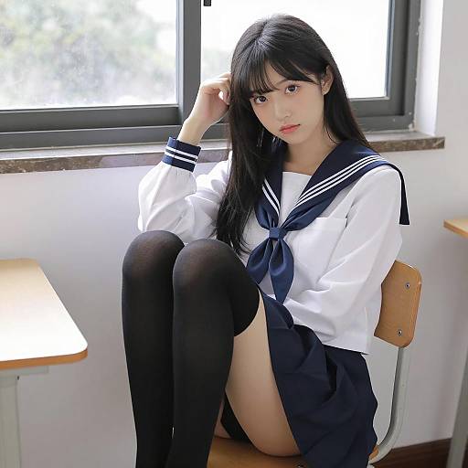 Elegant Schoolgirl in Natural Setting
