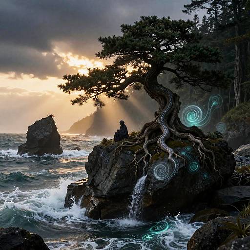 Mystical Coastal Bonsai Tree with Goblin Shaman