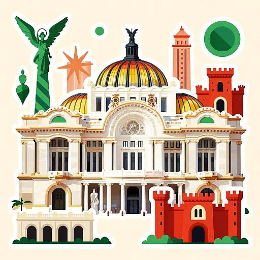 Colorful Folk Art Mexico City Landmarks