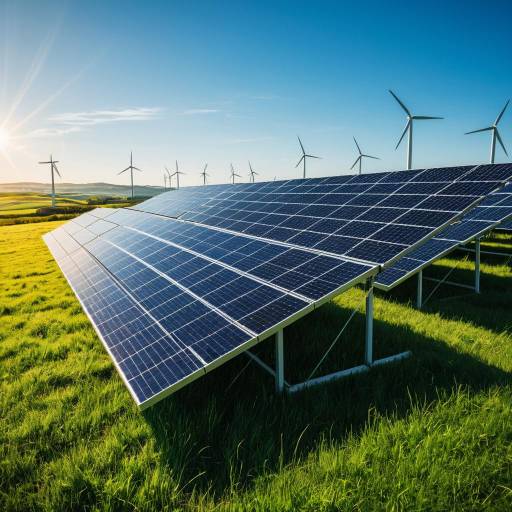 Solar Panels and Wind Turbines in Sunny Meadow