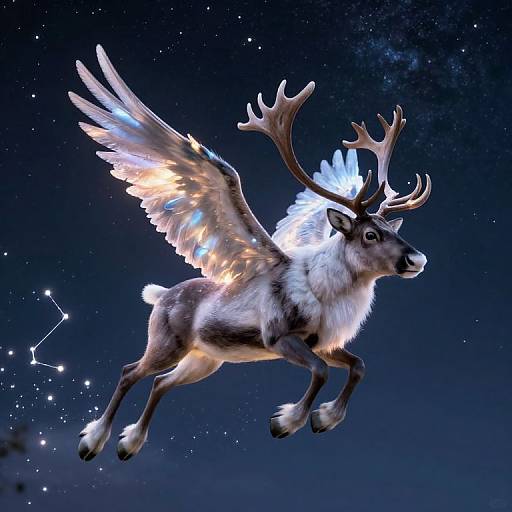 Majestic Reindeer Soaring Through Night