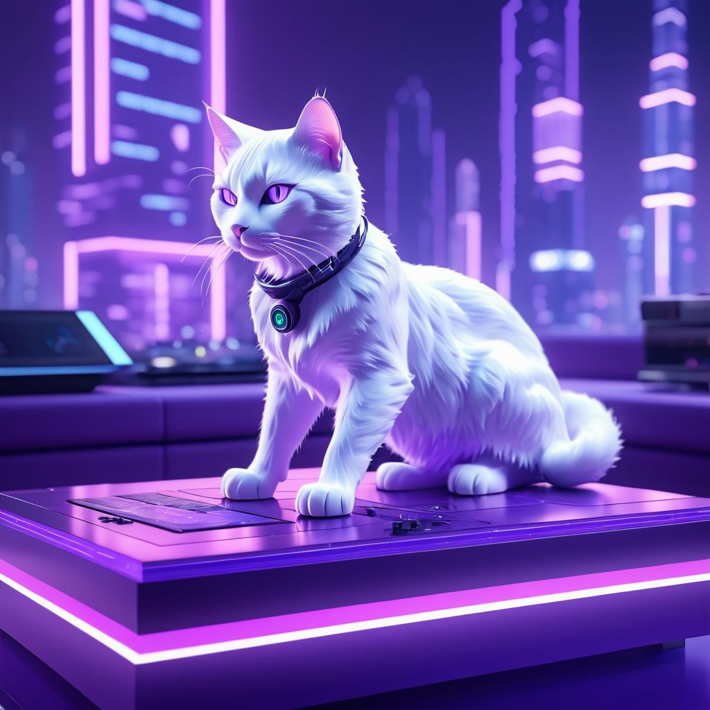 Elegant Cyberpunk Robotic Cat Rendering