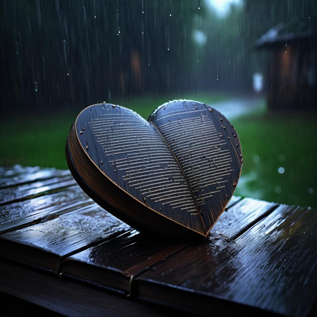 Surreal Wooden Heart and Old Book