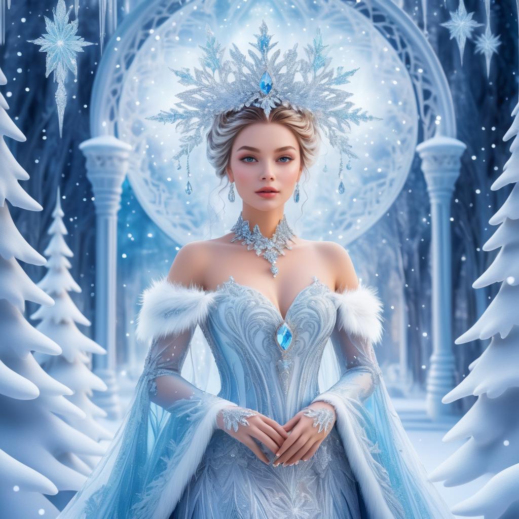 Enchanting Snow Queen in Icy Wonderland