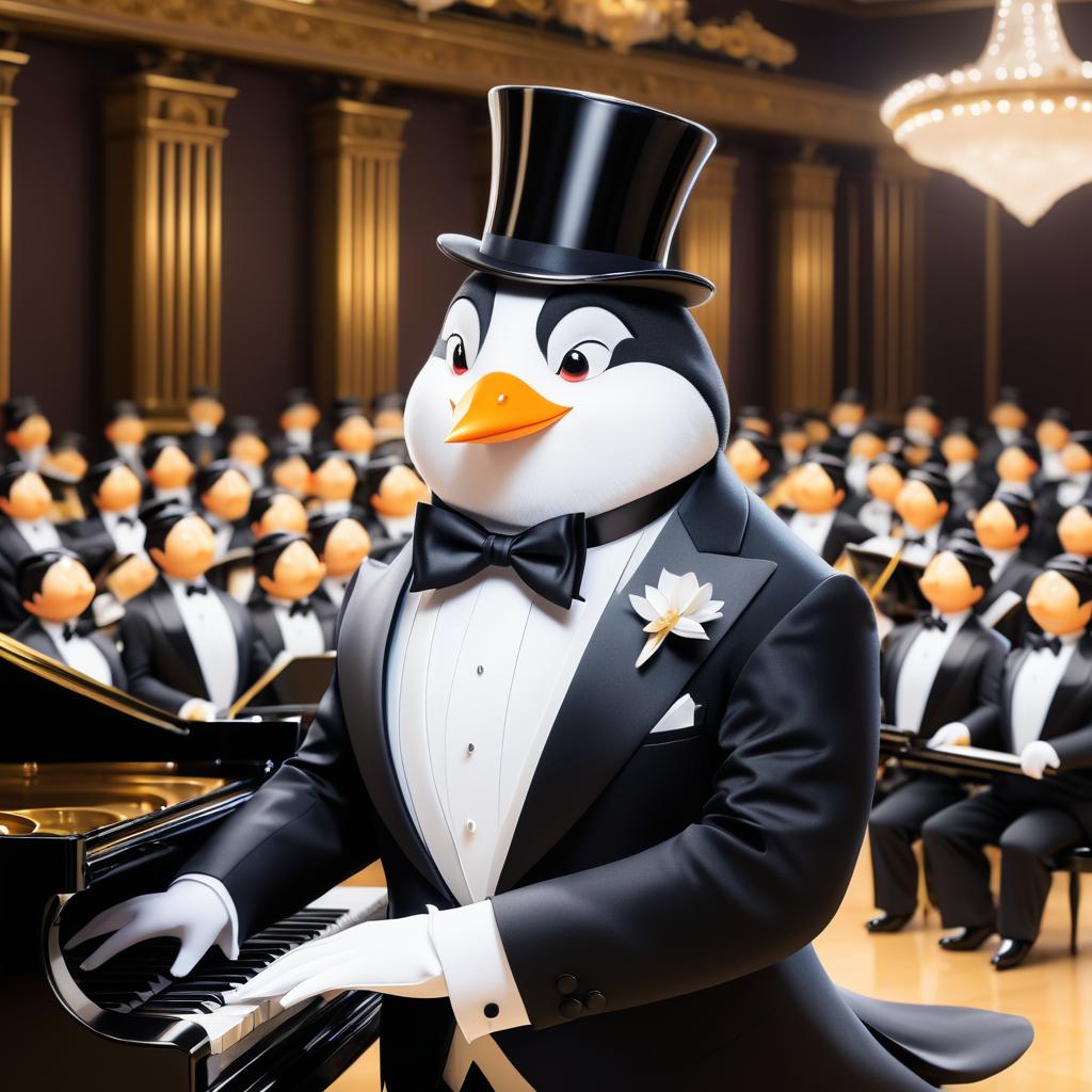 Dapper Penguin Musician in Concert Hall