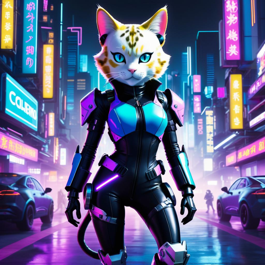 Anthropomorphic Feline Android 18 in Neon