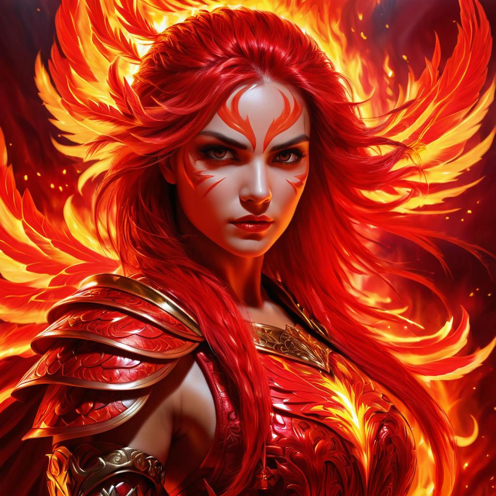 Fiery Phoenix Warrior Portrait in Fantasy Art