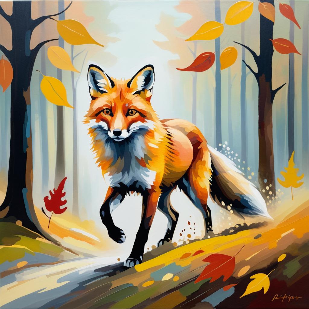 Abstract Fox in Misty Autumn Forest