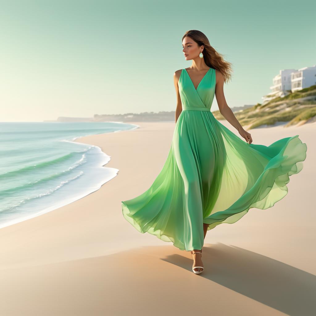 Elegant Woman in Flowing Green Dress