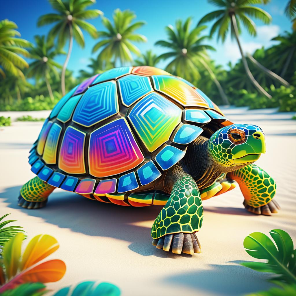 Whimsical Giant Tortoise on Tropical Beach