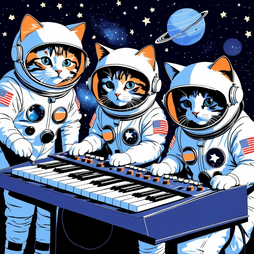 Astronaut Cats Jamming in Space