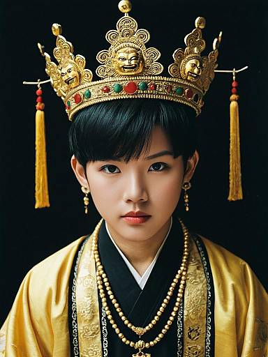 Golden God Portrait in Chinese Regalia