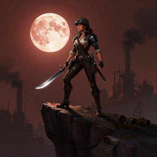 Steampunk Engineer Under Crimson Moon