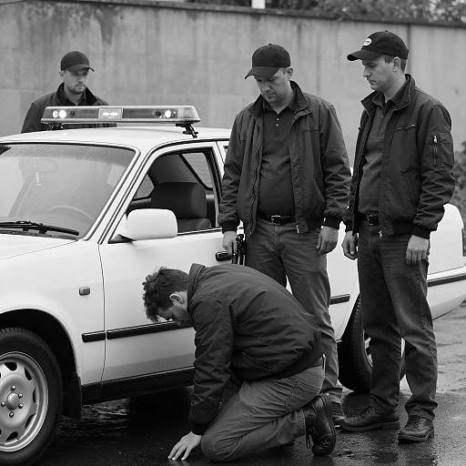 Men Inspecting Car Beside Police Vehicle