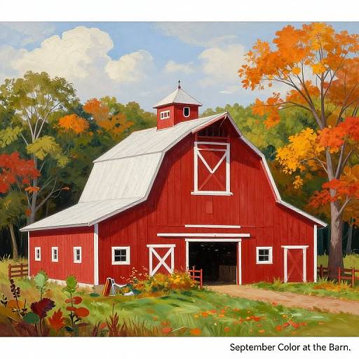 Classic Red Barn in Autumn Hues