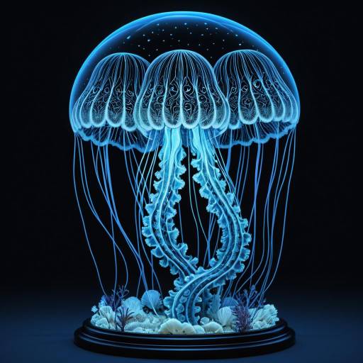 Ornate Bioluminescent Jellyfish Sculpture Render