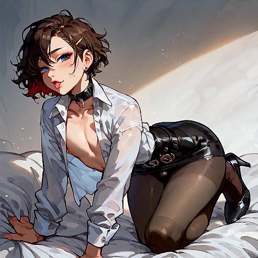 Stylish Anime Character in White Shirt and Black Skirt