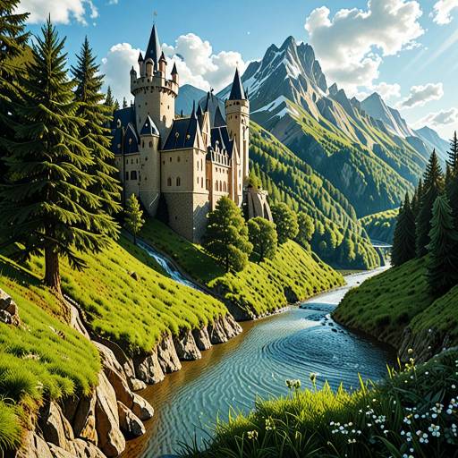 Castle by Mountain River