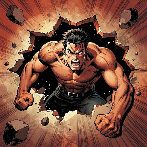 Angry Man Bursting Through Wall